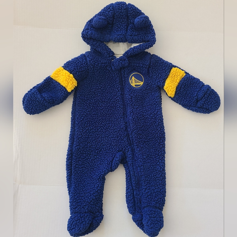 Golden State Warriors NBA Fleece Blue Hooded Bodysuit Newborn Baby 6-9 Months